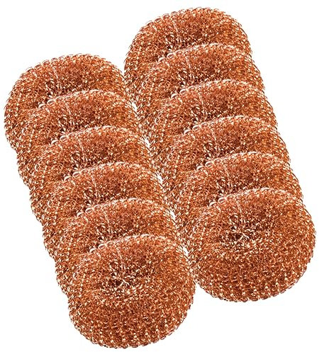 HOMESHOPA Copper Scouring Pad, 12 Pack Copper Coated Spiral Scrubber Scourer, Long Lasting Scourer for Cleaning Dirt, Grease & Grime, Pan Scourer, Heavy Duty Kitchen Pots Pans Scrubber