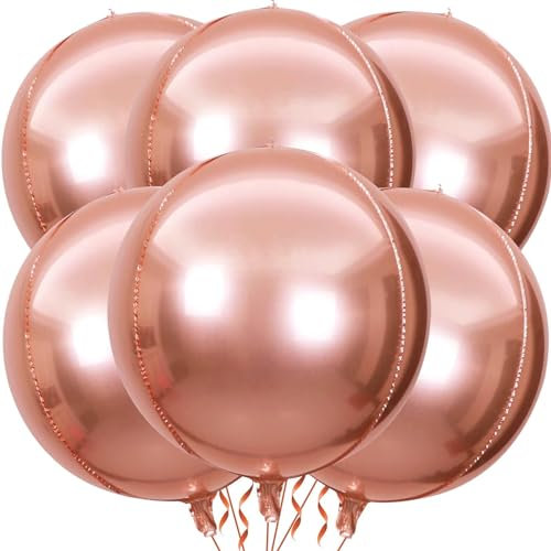 VIKY 6 Stück Folienballon Geburtstag, 22 Zoll 4D Luftballons Helium Ballon Roségold, Kindergeburtstag Luftballon, Party Deko für Graduation, Einschulung, Rente