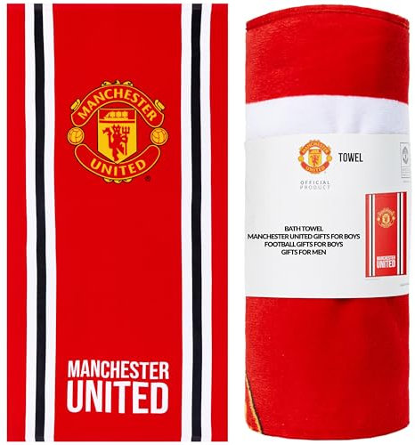 Manchester United F.C. Towels for Men Women Teens Boys 100% Cotton Football Crest Quick Dry Beach Bath Towel Swim Gym Holiday Shower Bath Supporters' Gear 137x69cm