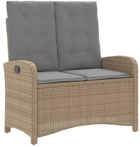 vidaXL Gartenbank Verstellbar mit Kissen Beige Poly Rattan