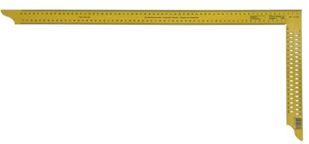 DEWEPRO Zimmermannswinkel 700mm mit vierseitiger Teilung und Anreißlöchern - gelb pulverbeschichtet - flacher Metallwinkel
