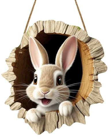 Ostern Türschild Osteranhänger aus Holz Osterdeko zum hängen Bunt Frühlingsdeko mit Osterhase, Frohe Ostern Tolle Osterdeko Osterhasen-Kaninchenbau-Türschild für Haustüren, Wände, Fenster (A-018)