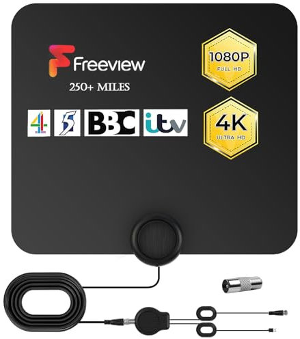 AXFEE Antena de TV, 2024 Más Nuevo Antena de TV Interior para Freeview Digital 4K 1080P HD, Amplificador de Señal Inteligente Antena, para Todos los Televisores Cable Coaxial de 3.66M