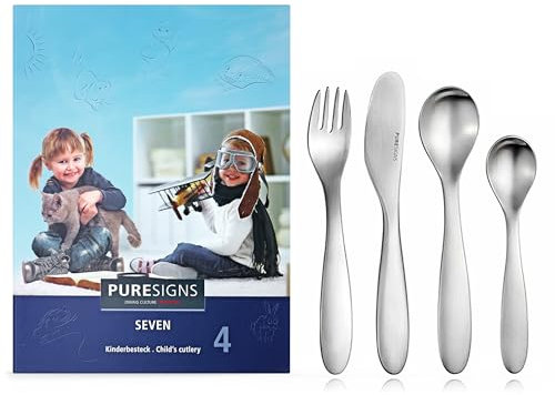 Puresigns Kinderbesteck mit Namensgravur - Seven ohne Dekor - 4-teilig eigener Gravur/Namen auf Besteck (Gravur möglich)