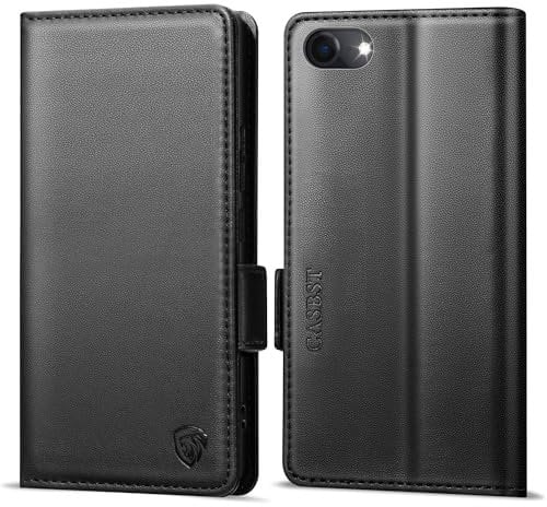 CASBST Handyhülle für iPhone 8/7/SE 2022/2020 Hülle Leder Schutzhülle Klappbar für iPhone SE 2020/2022 Flipcase mit Kartenfach Ständer Handytasche mit RFID Klapphülle für iPhone 7/8/SE Schwarz