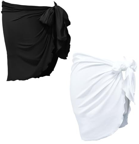 Shengxi 2 Stück Damen Strand Wrap Sarong Schwarz und Weiß Chiffon Kurz Vertuschung Sexy Bikini Badeanzug Cover Up Wickeltuch Strandkleid Badeanzug Strandtuch Wickelrock für Urlaub Sommer