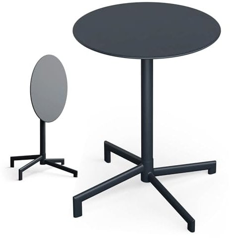 blumfeldt Bistrotisch – 60 cm Rund Klappbar Outdoor-Tisch, Wetterfester Stahl, Platzsparend, Ideal für Garten, Balkon, Terrasse