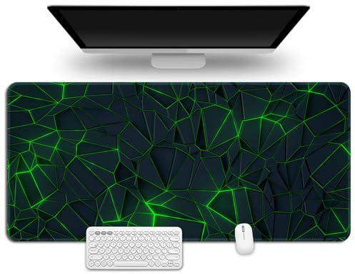 Treer Künstlerische Geometrie-Serie Gaming Mauspad, Mousepad mit Vernähte Kanten, Mauspad L/XL/XXL, rutschfeste Gummibasis Mousepad Gaming, Mauspad Groß (Grün,900x400mm)