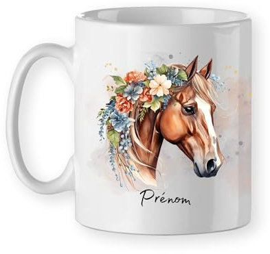Mug cheval personnalisable avec prénom, tasse cheval cadeau cavalière équitation, modèle 6