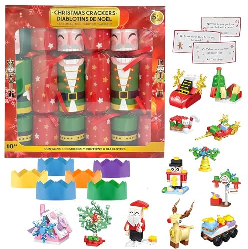 6 Stück Luxury Christmas Crackers Knallbonbons für Weihnachten,Weihnachtsknallbonbons Deluxe Weihnachtscrackern mit Party Hut Witz kleines Geschenk im Inneren für Kinder Weihnachten Party Tisch Gunst