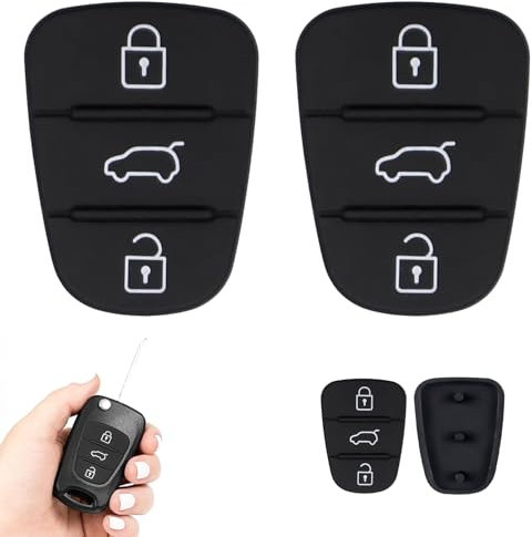 2 Stück Autoschlüssel Tastenfeld, Schlüsselgehäuse Tastenfeld Gummi 3 Tasten Kompatibel mit Hyundai i10, i20, i30, ix20, ix35, sowie Kia Sportage Ceed Soul Venga Ersatz Tastenfeld für Schlüsselgehäuse