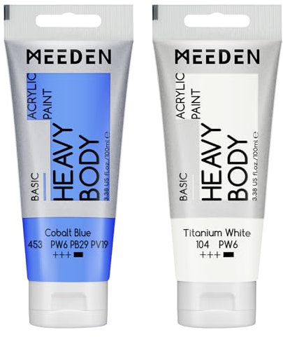MEEDEN Peinture Acrylique Bleu Cobalt: 100 ml Tube Peinture Acrylique Epaisse avec Couleur Blanche Titane Supplémentaire pour Bois Tissu Verre