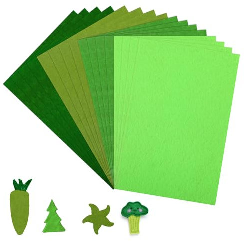 JJUNW 16 Stück Filz zum Basteln, 4 Farben Filzstoff Bastelfilz 20 x 30 cm Filz Zum Nähen 1mm Stark Vliesstoff Felt für Handarbeit DIY-Nähprojekt NäHen Party Dekorationen(Grün+Grau)