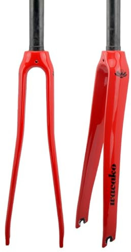 BSFHQS Rennrad Starrgabel 700C Vollkohlefaser-Fahrradgabel C-Bremse Schnellspanner-Vorderradgabel 9 * 100mm QR 28.6mm Gerader Rohr-Hartgabel(Red)