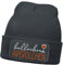 MoonWorks® Damen Beanie mit Patch Hallöchen Aperölchen Strickmütze mit Spruch Aufdruck Lustig Damenmütze Dunkelgrau Unisize