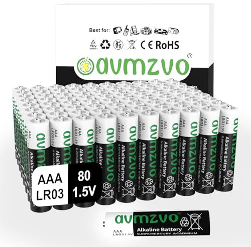 avmzvo Lot de 80 AAA Piles Alcalines, 1,5 V LR03 Pile, Puissance Longue durée, Puissantes Peuvent être utilisées pour Les Jouets, Les réveils et Autres appareils électroniques, Conservation 10 Ans