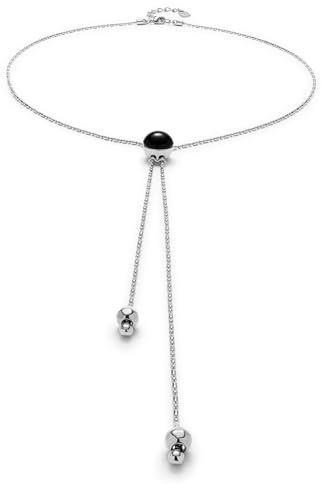 UNO de 50 Langer Anhänger aus Sterlingsilber mit verstellbarer Kette und zentralem schwarzem Muranoglas