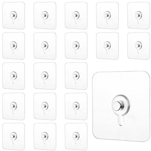 Quilax 20Pcs Adhesive Wall Mount Screw Hooks, No Trace Heavy Duty Wall Hooks, Seamless Sticker Screw Hanging Nails for Wall Mount Shelf Bathroom Kitchen Home Office