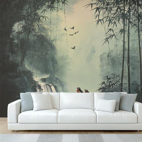 Generisch Tapete Chinesisch Wohnzimmer Schlafzimmer, Fototapete Asiatisch Japanisch Vogel Wand Deko, Wallpaper, Wandtapete, Mustertapete, vliestapete, 416 x 254 cm W&Q