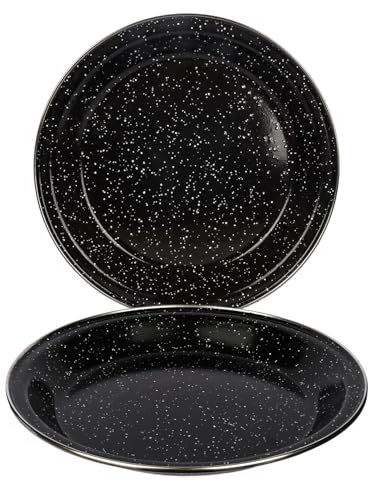 Navoys 2 Enamel Camping Plates - Black, Heat Resistant, Ideal Accessory for Camping, Picnic, Hiking, Fishing (2, Plates)