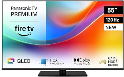 Panasonic Premium TV-55W85BEZ, Série W85B, 55 Pouces, 4K Ultra HD QLED Smart TV, 2025, 120Hz, Fire TV, Dolby Vision & Atmos, Mode Game Extreme, Support Alexa & Apple, Bluetooth, Noir