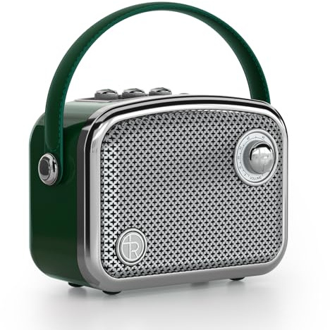 TOMPROAD Vintage-Stil tragbarer Bluetooth-Lautsprecher, Braun, Retro-Design mit Metallgitter, kompakte quadratische Form (Grün)