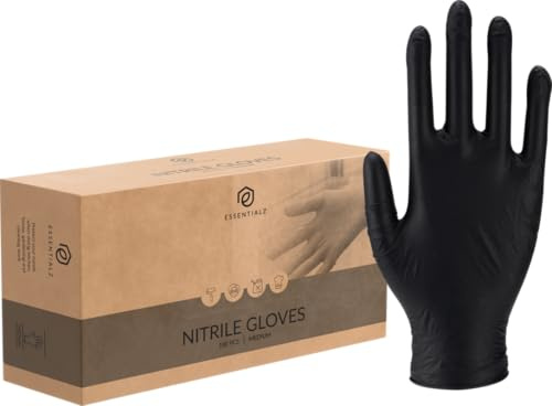 ABENA Essentialz Black Nitrile Disposable Gloves, Medium, Pack of 100 | Latex-Free, Powder-Free, Food Safe, CE Certified, Extra Soft & Elastic for Cleaning, Cooking, Tattoo & Salon