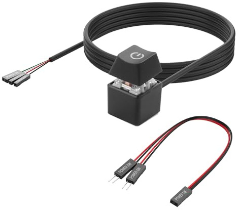 YAODHAOD 2 Meter PC Power Button, Externer Remote Mechanical-Switch mit RGB, LED PC Switch für Desktop-Computer (Schwarz)
