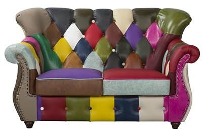 ROYALSOFA Sofa Chesterfield London 2-Sitzer, Ledersofa mit Knopfheftung, Holzrahmen & Gepolsterten Armlehnen, Pflegeleichte Couch, Loungesofa für Wohnzimmer, Büro, Kanzlei & Hotel, Patchwork