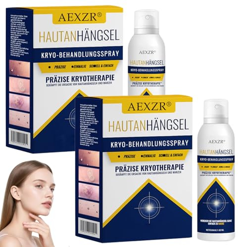 AEXZR Hautanhängsel Kryo Behandlungsspray, 2026 Neu Warzenentferner Spray, AEXZR Stielwarzen Entferner, Natürliche Inhaltsstoffe, für alle Hauttypen (2 Stück)