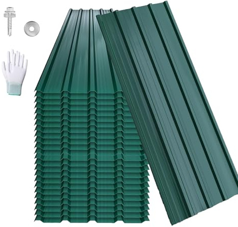 Plschckes Placas onduladas para tejado, 12 unidades, chapa trapezoidal, acero galvanizado, 129,5 x 45 cm, chapa ondulada para garaje, cobertizo de jardín, cochera (verde)