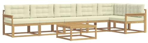 vidaXL Outdoor-Sofagarnitur 7 pcs Weiß und Creme 79 x 79 x 37 cm, Moderne Garten-Sofa-Ecke, wetterfestes Set, modulares Lounge-Möbel, ergonomisch & Akazien-Stil