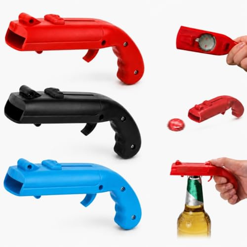 3 Pcs Cap Gun Bottle Opener | Metal Compact 15cm Ejects Caps with Pistol Action for Bars Patios Parties Birthdays and Beer Enthusiasts