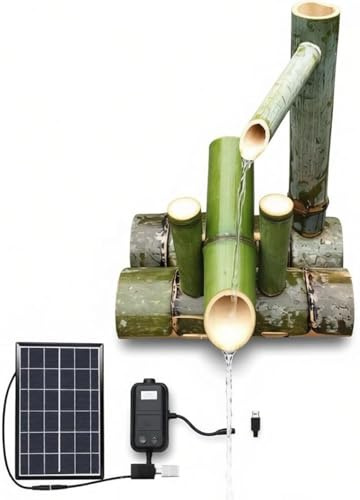 Fuente De Agua Solar En De Bambú Alimentada, Fuente De Bambú Alimentada, Fuente De Jardín Japonesa,Boquilla De Cascada,Fuente Para Exteriores,Hecha A Mano,Decoración Terraza,Estanque Zen L 25cm