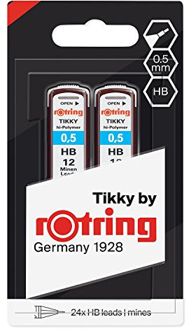 rOtring Hochpolymer-Ersatzminen für Druckbleistifte, 0,5 mm, HB, 2 x 12 Minen (24 Stück)