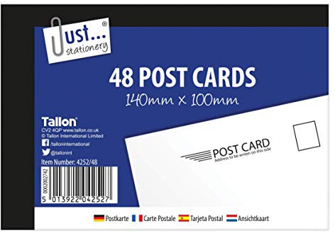 Tallon Just Stationery Post Card (Pack of 48), White-black, 140x100mm
