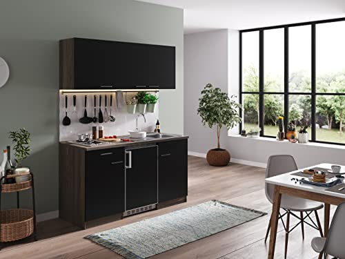 Küche Küchenzeile Singleküche Eiche York Schwarz Oliver 150 cm Respekta
