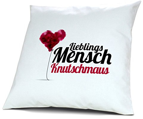 digital print Kopfkissen mit Namen Knutschmaus - Motiv Lieblingsmensch, 40 cm, 100% Baumwolle, Kuschelkissen, Liebeskissen, Namenskissen, Geschenkidee