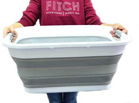 SAMMART Lot de 2 Paniers à Linge Pliables en Plastique 41 L - Boîte de Rangement Pop-Up - Cuve de Lavage Portable - Peu Encombrant (2, Gris)