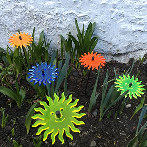 SunCatcher Garden Decor Ornaments Smiling Suns, Set of 5 Decorative Garden Stakes, 25cm/10'' high Outdoor Accessory, Great Gardeners Gift, Colour:mixed colours