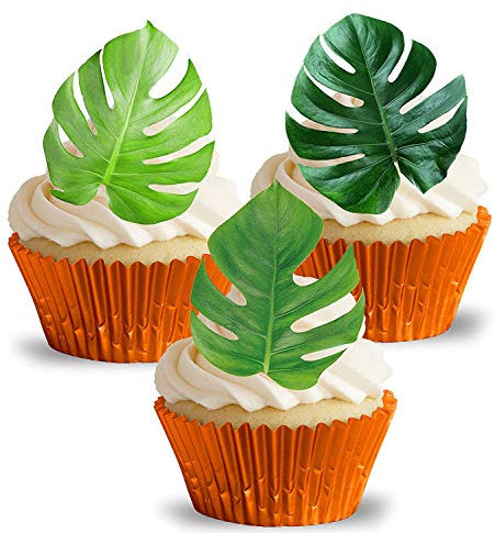 Anglesit Pre-Cut Monstera Tropical Leaves Edible Rice/Wafer Paper Cupcake Cake Dessert Hawaiian Jungle Exotic Toppers Birthday Spring Summer Holiday Party Wedding Baby Shower Decorations