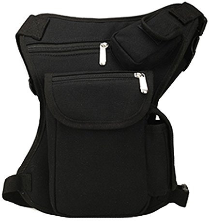MEGAUK Herren Canvas Wander-Hüfttasche Beintasche Bauchtasche Gürteltasche Taillenbeutel für Sport Reisen Camping Radfahren Motorrad (Schwarz)