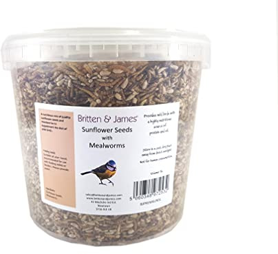 Britten & James Sunflower Hearts with Added Mealworms for Wild Birds 5L Tub (3kg) No Mess