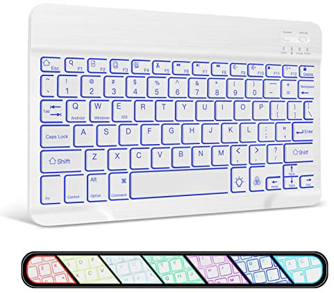 XIWMIX Ultra-Slim Wireless Bluetooth Keyboard - 7 Colors Backlit Portable Keyboard for iPad Air/Pro/11th/10th/9th/8th/7th/6th/Mini/Galaxy Tablet & More iOS Android Windows Deivces, White