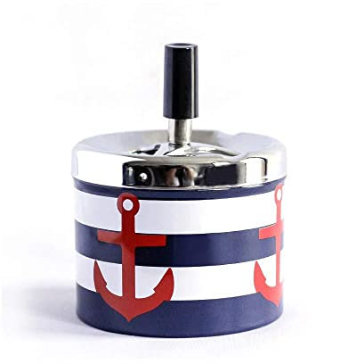 Drehaschenbecher mit Deckel, zum Herunterdrücken, Edelstahl, für Innen- und Außenbereich, Marineblau