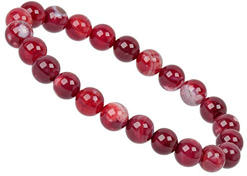 ELEDORO Handgefertigtes Edelstein Perlen Stretch Armband - Echte Steine 8mm (Feuerachat rubinrot)