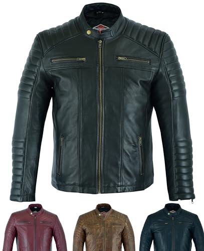 Texpeed Lederjacke Herren Casual Weiches Schafleder Biker Style | Schwarz + | Weiches Leder, Reißverschluss-Bündchen, Taschen mit Reißverschluss, Thermo-Winterfutter, Innentaschen, Slim Fit