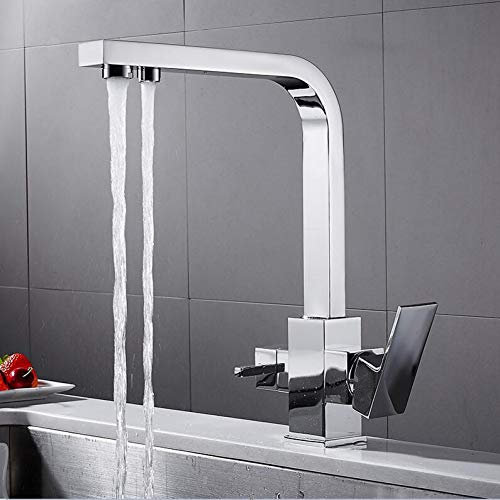 YHSGY Waschtischarmaturen Quadratische Massiv Messing Küche Reinigung Wasserhahn Trinkhahn Reinwasser Wasserhahn Heiß Kalt Mixer Wasserhähne Kran Torneira Cozinha