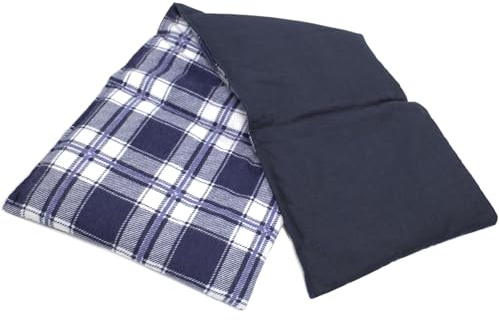 4-Kammer Bio-Dinkelkissen 20x60cm groß - Wärmekissen, Körnerkissen mit Bio-Dinkel, Flanell karo-blau