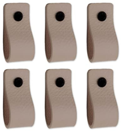 Brute Strength - Ledergriffe für Möbel - Hellgrau - 6 Stück - 12,5 x 2,5 cm - Schrankgriff, Türgriff für Küche, Bad, Schränke, Kommode, Holz